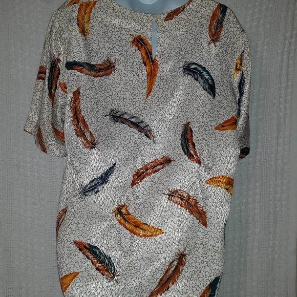 Womens Feather Graphics Blouse Top - Picture 5 of 8